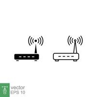 Wi-Fi router icona. semplice schema e solido stile per ragnatela modello e app. banda larga, modem, senza fili, Internet, magro linea, glifo vettore illustrazione design isolato su bianca sfondo. eps 10.