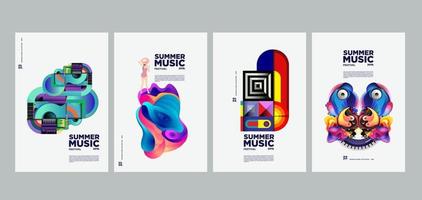 set di poster per festival di musica e arte per le vacanze estive vettore