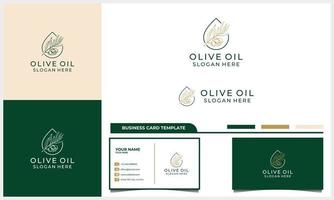 etichetta disegnata a mano del logo di olio extravergine di oliva con modello di biglietto da visita