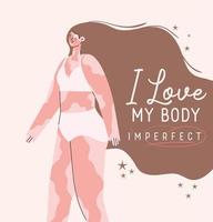 amo il mio corpo imperfetto, perfetta donna vitiligine nel disegno vettoriale di biancheria intima