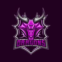 Drago e-sport logo. Drago testa portafortuna logo icona simbolo moderno stile modello vettore