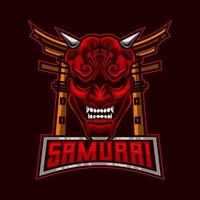 samurai e-sport logo. portafortuna ronin samurai maschera arrabbiato viso logo icona simbolo Vintage ▾ modello vettore