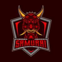 samurai e-sport portafortuna logo. arrabbiato ronin maschera di samurai guerriero logo casco vettore illustrazione