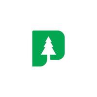 lettera p iniziale e negativo spazio pino albero logo icona vettore ispirazione