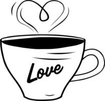 vettore illustrazione di un' tazza di caffè o tè. un' tazza di caffè. illustrazione di un' caldo bere. nero e bianca illustrazione. vettore su un' bianca sfondo. Americano, cappuccino, latte macchiato, caffè espresso, moka.