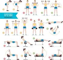 donna allenamento fitness, aerobica ed esercizi. illustrazione vettoriale. vettore