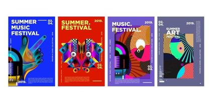 set di poster per festival estivi di musica e arte vettore