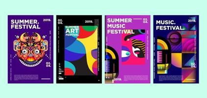 set di poster per festival estivi di musica e arte vettore