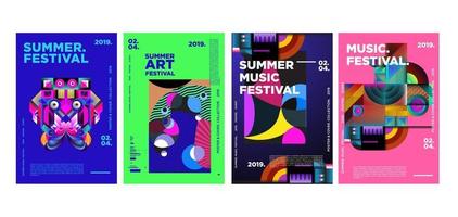 set di poster per festival estivi di musica e arte vettore