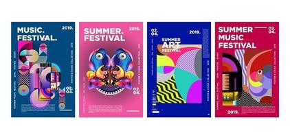 set di poster per festival estivi di musica e arte vettore