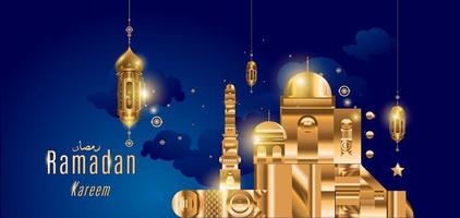 biglietto di auguri islamico moschea dorata di ramadan kareem vettore