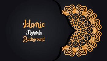 mandala, islamico sfondo, lusso design. un' nero sfondo con un' oro modello quello dice islamico mandala sfondo ' vettore