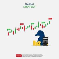 concetto di design della strategia di trading. strategie di investimento e concetto di arte di linea di trading online. comprare e vendere indicatori sul disegno grafico del grafico a candele. illustrazione del modello di vettore