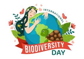 mondo biodiversità giorno su Maggio 22 illustrazione con biologico diversità, terra e animale nel piatto cartone animato mano disegnato per atterraggio pagina modelli vettore