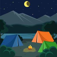 Vettore dell'illustrazione di campeggio di notte