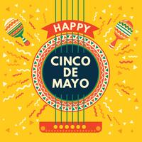 Cartolina d'auguri messicana di Cinco de Mayo con la chitarra acustica e fondo di maracas vettore