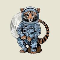 astronauta razzo Luna tigre avventura illustrazione vettore opera d'arte