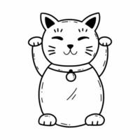 carino giapponese gatto. maneki-neko. vettore scarabocchio illustrazione. tradizionale asiatico statuetta. Giappone. schizzo.