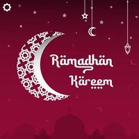 Ramadan kareem saluto carta rosso sfondo con ornamento bandiera design modello vettore