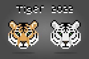 8 bit pixel una testa di tigre. animali per risorse di gioco e schemi a punto croce nelle illustrazioni vettoriali. vettore