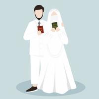 cartone animato musulmano nozze coppia nel bianca vestito vettore