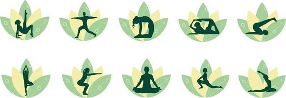moderno yoga posa collezione nel sagome logo stile per fitness striscione, volantino, manifesto design vettore