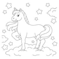 fiaba unicorno. colorazione libro pagina per bambini. cartone animato stile carattere. vettore illustrazione isolato su bianca sfondo.
