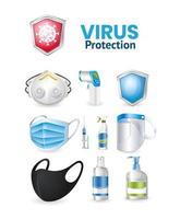 set di icone di protezione antivirus covid 19