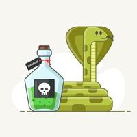 serpente velenoso su uno sfondo bianco. pallone con veleno verde. estrazione di liquidi dai rettili. medicina medica. illustrazione vettoriale piatto isolato.