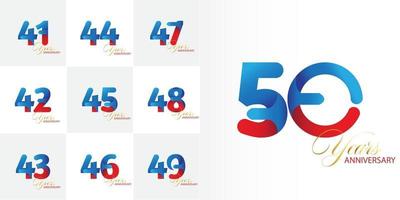 set di numeri per l'anniversario di 41, 42, 43, 44, 45, 46, 47, 48, 49, 50 anni vettore