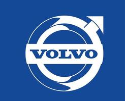 volvo marca logo auto simbolo con nome bianca design svedese automobile vettore illustrazione con blu sfondo