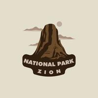 Sion nazionale parco logo Vintage ▾ vettore illustrazione modello icona grafico design. cartello o simbolo America turismo per attività commerciale viaggio con retrò tipografia stile
