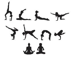 grande impostato molti diverso ragazze fare yoga nel diverso silhouette vettore