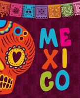 teschio messicano con gagliardetto colorato vettore