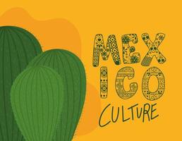 Lettering della cultura del Messico con disegno vettoriale di cactus