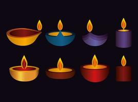 felice diwali candela set disegno vettoriale