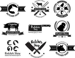 logo ed etichetta del negozio di macelleria. illustrazioni vettoriali. vettore