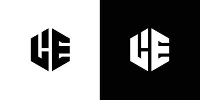 lettera l e poligono, esagonale minimo logo design su nero e bianca sfondo vettore