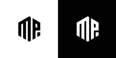 lettera m p poligono, esagonale minimo logo design su nero e bianca sfondo vettore