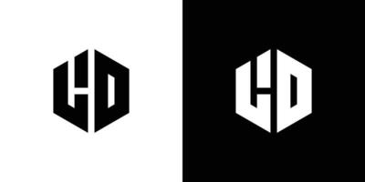 lettera l d poligono, esagonale minimo logo design su nero e bianca sfondo vettore