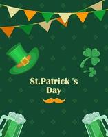 st. patrick giorno manifesto. aviatore nel verde con trifoglio, lipricon cappello e rosso baffi. irlandesi nazionale vacanza Congratulazioni. vettore