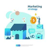 concetto di strategia di marketing dei social media online mobile e di affiliazione digitale. fare riferimento a un amico illustrazione della bandiera di vettore di strategia di promozione dei contenuti pubblicitari.