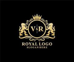 iniziale vr lettera Leone reale lusso logo modello nel vettore arte per ristorante, regalità, boutique, bar, Hotel, araldico, gioielleria, moda e altro vettore illustrazione.