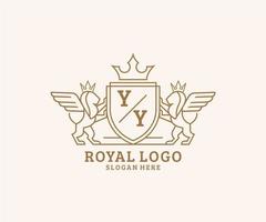 iniziale yy lettera Leone reale lusso stemma araldico logo modello nel vettore arte per ristorante, regalità, boutique, bar, Hotel, araldico, gioielleria, moda e altro vettore illustrazione.