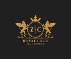 iniziale zc lettera Leone reale lusso stemma araldico logo modello nel vettore arte per ristorante, regalità, boutique, bar, Hotel, araldico, gioielleria, moda e altro vettore illustrazione.