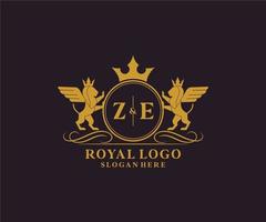 iniziale ze lettera Leone reale lusso stemma araldico logo modello nel vettore arte per ristorante, regalità, boutique, bar, Hotel, araldico, gioielleria, moda e altro vettore illustrazione.