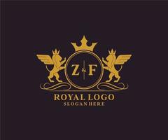 iniziale zf lettera Leone reale lusso stemma araldico logo modello nel vettore arte per ristorante, regalità, boutique, bar, Hotel, araldico, gioielleria, moda e altro vettore illustrazione.
