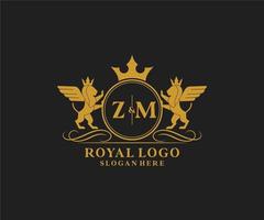 iniziale zm lettera Leone reale lusso stemma araldico logo modello nel vettore arte per ristorante, regalità, boutique, bar, Hotel, araldico, gioielleria, moda e altro vettore illustrazione.