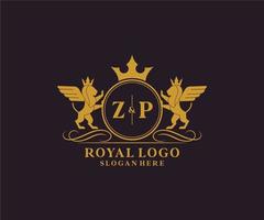 iniziale zp lettera Leone reale lusso stemma araldico logo modello nel vettore arte per ristorante, regalità, boutique, bar, Hotel, araldico, gioielleria, moda e altro vettore illustrazione.
