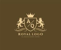 iniziale aq lettera Leone reale lusso stemma araldico logo modello nel vettore arte per ristorante, regalità, boutique, bar, Hotel, araldico, gioielleria, moda e altro vettore illustrazione.